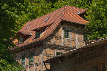 Dach, Imbiss Naturhof Papiermühle im Zeitzgrund, Bollberg bei Hermsdorf, Thüringen, Deutschland	