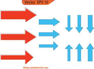 Arrow set icon. Red and blue arrow symbols. Arrow isolated vector graphic elements. Vector illustration.