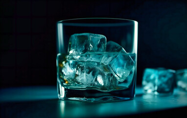 a glass with a lot of ice cubes in it
