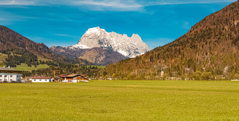 Alpine spring view near Sankt Johann, Kitzbuehel, Wilder Kaiser, Tyrol, Austria