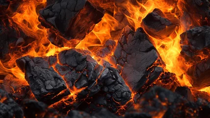 Photo sur Plexiglas Texture du bois de chauffage Burning coals in the fire or in the brazier or in oven, flame of fire, Generated AI