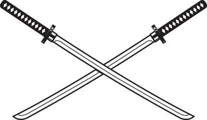 Set of the katana swords. Samurai and ninja weapon in retro style. Crossed samurai swords collection © liubov