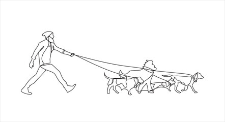 Man running with dog continuous line drawing vector illustration