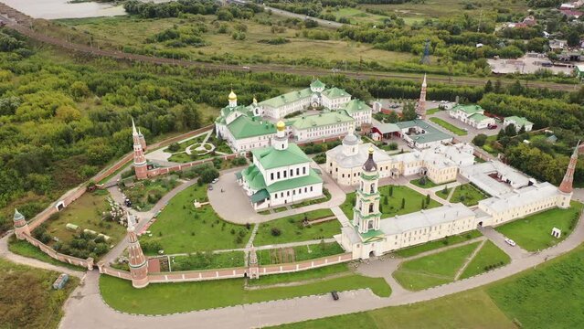 Aerial view of the Epiphany Staro-Golutvin Monastery on a warm September day, located on the outskirts of the city of Kolomna, Russia.
