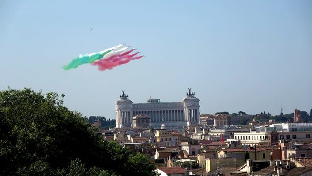 Italian National Republic day. Air show aerobatic team Frecce Tricolori