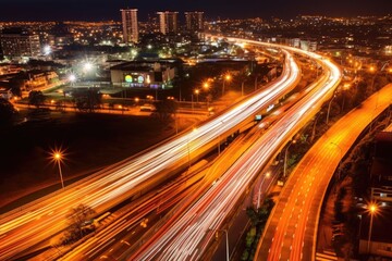 Fototapeta na wymiar traffic city lights at night, AI Generated