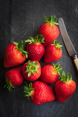 Strawberries on a slate background