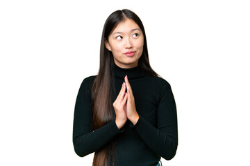 Young Asian woman over isolated chroma key background scheming something