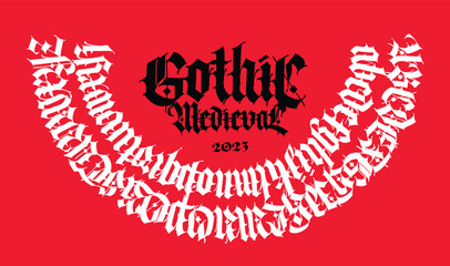 Gothic font from Latin letters. Vector. English alphabet. Medieval European style. English alphabet 9th-19th century. Symbols and signs for monogram and design. Modern calligraphy.