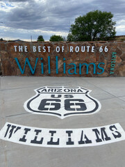 City of Williams, Arizona, USA, June 22, 2022: Route 66 Williams Sign at Bill Williams Avenue in...