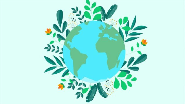green earth with flowers and leaves