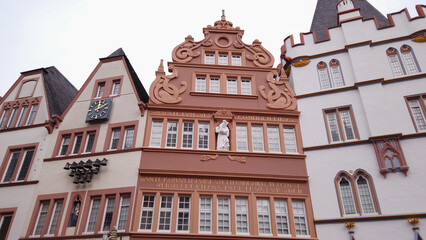 Trier, Germany, November 27, 2022: On the Hauptmarkt, the Rotes Haus was the house of the bakers' guild master and secretary of the cathedral chapter, Johann Wilhelm Polch.