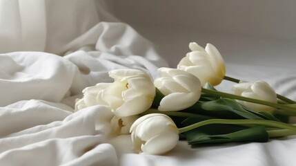 bouquet of white  tulips on white , ai generative
