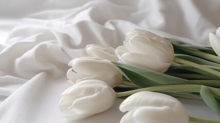 bouquet of white  tulips on white , ai generative