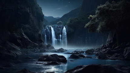 Fototapeta na wymiar A full moon over a waterfall.generative ai