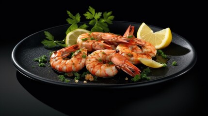 grilled shrimps with lemon and basil.ai ilustation