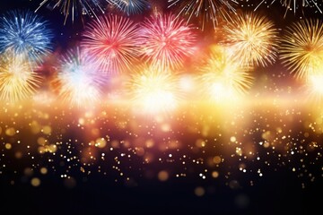 Fototapeta premium Holiday fireworks with bokeh and flashes on a black background. Generative ai.