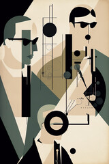 Scientists, Bauhaus style background, trendy 20s geometric design poster design, generative AI digital art.