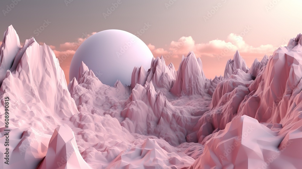 Poster an illustration of a mountain range created by a computer. generative ai