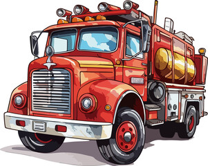 hand drawn cartoon fire truck illustration material
