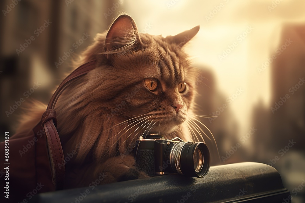 Aufkleber a photograph of a cat that is posed close to a camera generative ai
