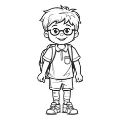 Cute and Crisp: Black and White Coloring Page of a School Boy for Kids