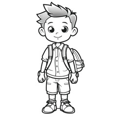 Cute and Crisp: Black and White Coloring Page of a School Boy for Kids