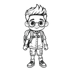 Cute and Crisp: Black and White Coloring Page of a School Boy for Kids