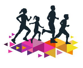 Family running graphic for use as a template for flyer or for use in web design.