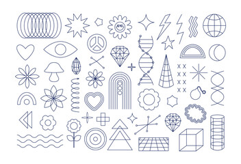 Minimalist geometric linear shapes. Brutalism geometric line art elements, abstract futuristic basic forms. Modern tech trendy elements.