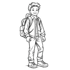 Kids' Coloring Fun: Handsome School Boy in Simple Shapes and Lines