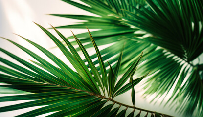 Fototapeta na wymiar a picture of green palm leaves on a white background
