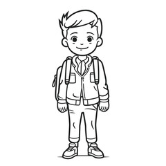 Simple and Fun: Flat Vector Coloring Page of a School Boy for Children