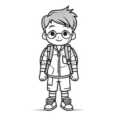 Simple and Fun: Flat Vector Coloring Page of a School Boy for Children
