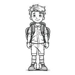 Simple and Fun: Flat Vector Coloring Page of a School Boy for Children