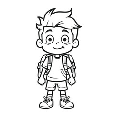 Simple and Fun: Flat Vector Coloring Page of a School Boy for Children