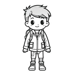 Simple and Fun: Flat Vector Coloring Page of a School Boy for Children