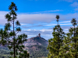 View of Roque Nublo from Pico de las Nieves on the island of Gran Canaria, Canary Islands, Spain - 608993002