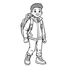 Fun Kids Coloring Page: Simple Black and White School Boy Illustration