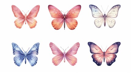 Fototapeta na wymiar Butterfly collection. Watercolor illustration. Colorful Butterflies clipart set. Pink butterfly Generative AI