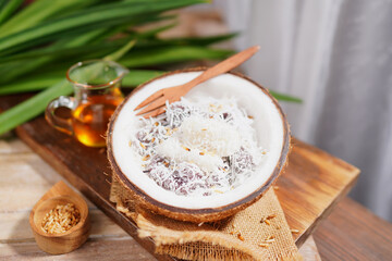 Thai Coconut Balls  (Kha Nom Tom) Traditional Thai desserts