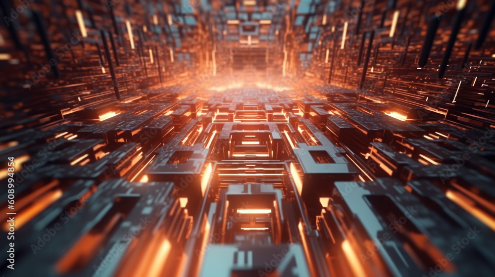 Poster futuristic technology of artificial intelligence through abstract patterns, generative ai