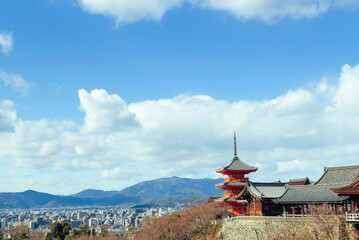 Fototapeta na wymiar The most beautiful viewpoint of Kiyomizu-dera Temple is a popular tourist destination in Kyoto, Japan.