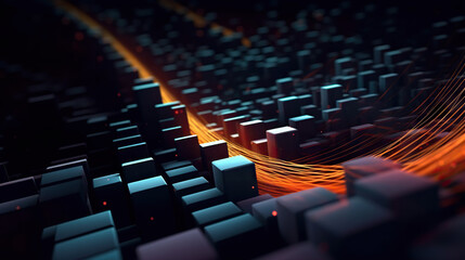 Fototapeta premium Modern digital abstract 3D background. Can be used in the description of network abilities, technological processes, digital storages, science, education, etc. Copy space. Based on Generative AI