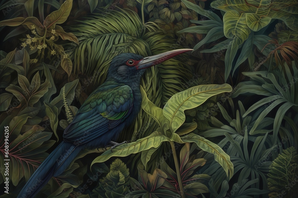 Poster a cartoon depiction of a bird perched on top of a limb of a tree generative ai