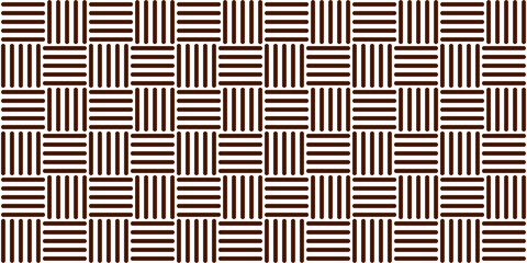 Basketweave brown and white seamless pattern with crossed lines. Basket weave bamboo texture. Simple monochrome background. Vector abstract illustration