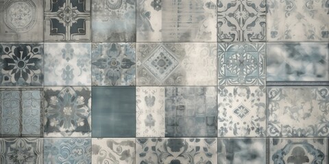 Antique gray-blue mosaic with patterns. Generative ai.