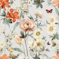 Fotobehang Stijlen patronen Vintage Flowers Seamless Pattern, Flower Wallpaper, Boho Flowers, Flower Pattern, made with generative AI   © SASINA N.
