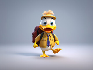 Fototapeta premium Cute duck going to school 3D. Generative AI