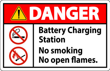 Danger Sign Battery Charging Station, No Smoking, No Open Flames
